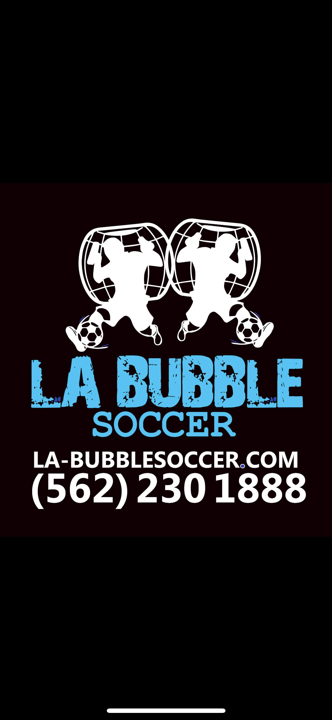 LA Bubble Soccer logo and contact information promotional photo